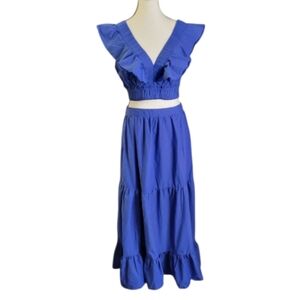 Blue Ruffled Women's Skirt Set